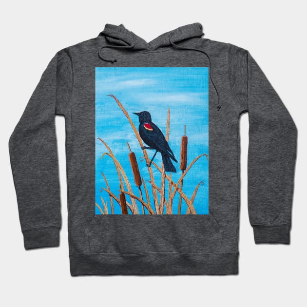 Red Winged Blackbird at the Pond Hoodie by Matt Starr Fine Art